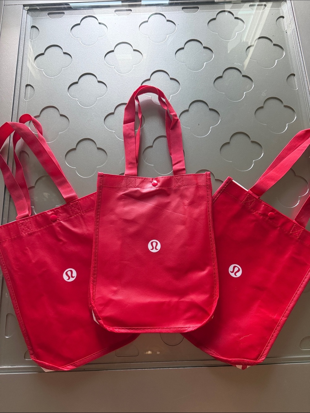 🆕 LULULEMON 3 Reusable Totes Carryall Handbag Shopping Bags Classic Red